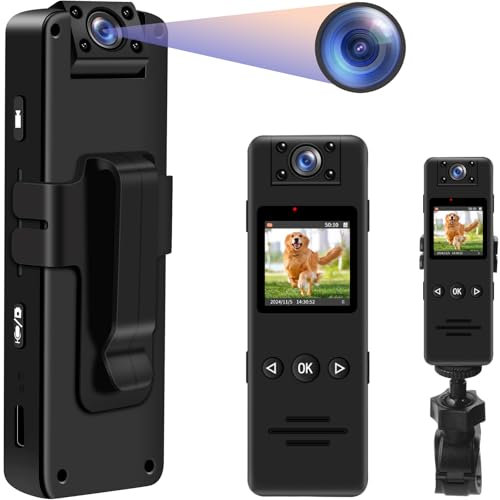 TANGMI Mini Camera, Objectif Rotatif 180° Camera Pieton avec Vidéo et Audio HD 1080P, Grand Angle à 120°, Vision Nocturne et Détection de Mouvement Portable avec Support D'écrou 1/4 pour Vélos