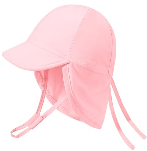 Xnova Bébé Enfant Chapeau De Soleil UPF 50+ avec Protection du Cou, Casquette de Visière Respirant Séchage Rapide avec Large Bord, Bonnet Bob de Bain Plage pour Fille Garçon (Rose, L)