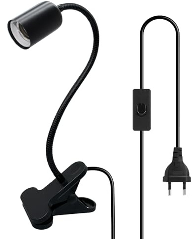 Lampada da tavolo E27, portalampada con morsetto, regolabile a 360°, 40 cm, a collo di cigno, con interruttore, supporto per lampada da scrivania, con clip, lampada a morsetto, lampada a morsetto
