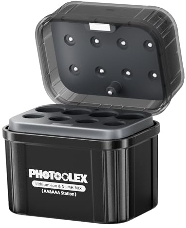 PHOTOOLEX AA/AAA Battery Charger for NiMH and Lithium Batteries, Rechargeable Hybrid Battery Charger with Intelligent LED Display, 4 AA and 4 AAA Charging Slots and Fast Charging Function