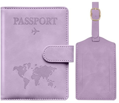 Toctax Protege Passeport Francais et Etiquette Valise, Protège Passeport avec Bloqueur RFID, Protège-passeports pour Hommes et Femmes, Passport Cover pour Travel Essentials, Passport Holder (Violet)