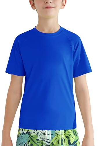 Valcatch Camiseta deportiva de manga corta para niños y niñas, protección UPF 50+, secado rápido, para pesca, surf, agua, playa, correr, entrenamiento, gimnasio, actividad, azul real, 13-14 años