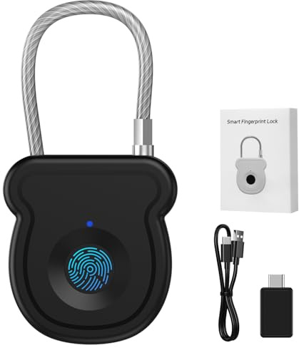 Larimuer Smart Fingerprint Padlock for Luggage - 20 User Capacity, USB Key & Emergency Code, Keyless Biometric Lock for Gym Locker, Suitcase, Backpack, Toolbox & Handbag (Black)