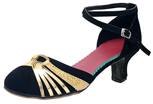 Scarpe Da Danza Con Tacchi Alti Latina Confortevoli Soggiorno Scarpe Danza A Punta Chiusa Suola Molle Valzer Bachata Sandali Salsa Jazz Festa Sociale Estate Stiletto, oro, 41 EU