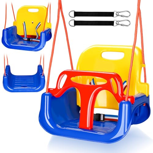 Jaxguom Altalena per bambini 3-in-1 fino a 50 kg, seggiolino per bambini rimovibile, regolabile in altezza, altalena per bambini a crescita graduale per interni ed esterni