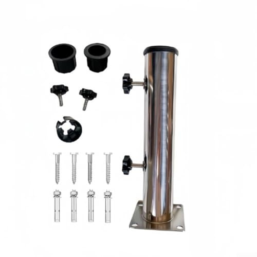 Base de paraguas de acero inoxidable con dos pomos ajustables para apoyar estándar para postes de sombrilla en espacios al aire libre