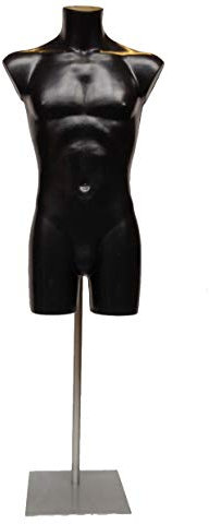 Manichino da uomo nero per abbigliamento sportivo, busto per abbigliamento, costumi da bagno, moda e accessori per la spesa, fornito con supporto da pavimento in metallo