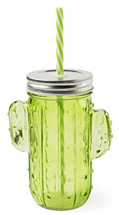 Excelsa Cactus vaso/taza con pajita reutilizable, capacidad 425 ml, cristal