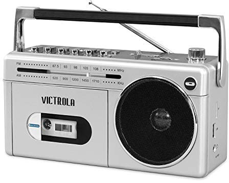 Victrola Mini Boombox Bluetooth con Reproductor de Casete, grabadora y Radio Am/FM