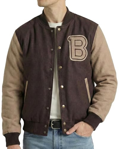EASTIFIED Mens Hotline Miami Varsity Letterman Fashion Wool Bomber Slim Fit Casual Warm Boys College Baseball Jacket (X-Large, Brown)