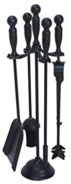 HERSIG - Set de Chimenea - Utensilios Chimenea de Leña con Soporte - Juego de 3 Accesorios de Forja -Pala, Escoba, Pinzas y Atizador - Accesorios Estufa y Chimeneas Leña