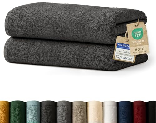 Blumtal Premium Frottier Handtücher Set 2 teilig 100% Baumwolle - Oeko-TEX zertifiziertes Towel 2X (50x100 cm) - Ultra saugstarkes Frottier Handtücher Set waschbar °60 - Handtücher Anthrazit