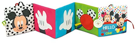 Clementoni 17721 Disney Baby – Stoff-Buch, vielseitiges Babyspielzeug für unterwegs, Bilderbuch mit Knisterelementen und Quietscher, für Neugeborene ab 0 Monaten