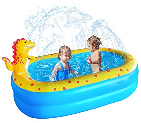 Inflatable Swimming Pool for Kids with Sprinkler, 67x41x32in Family Size Backyard Summer Water Play