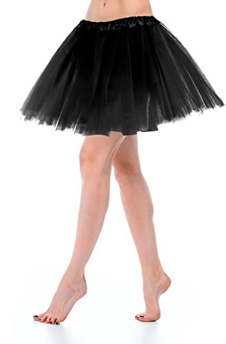 Tüllrock Schwarz Damen Tutu Teen Erwachsene Klassisch Elastisch 3 Lagig Tüll Schwarzer Tüllrock Dirndl Damen Kurz Ballett 80er Rock Tütü Tanzkleidung Ballettkleidung Damen