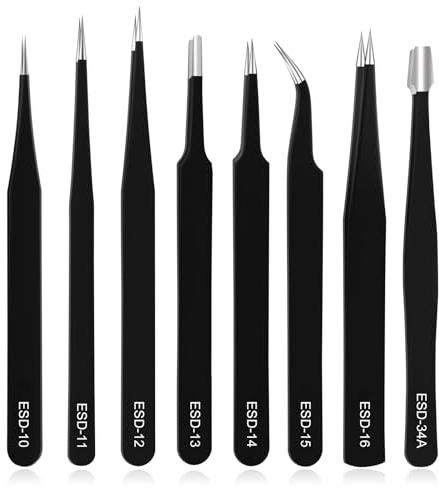 Ainiv 8Pcs Pinzas de Precisión, Pinzas de Precisión Kit, Tweezers ESD Anti-Estáticas de Acero Inoxidable Pinzas para Electrónicas, Trabajo de Laboratorio, Joyería, Maintenance Tools