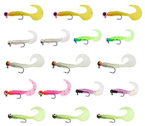 17 Pièces Leurres de Pêche Souples Ver de Ver Appâts de Pêche Souples avec Crochets à Tête Plombée - Leurres Artificiels pour Poisson-Chat, Perche, Brochet