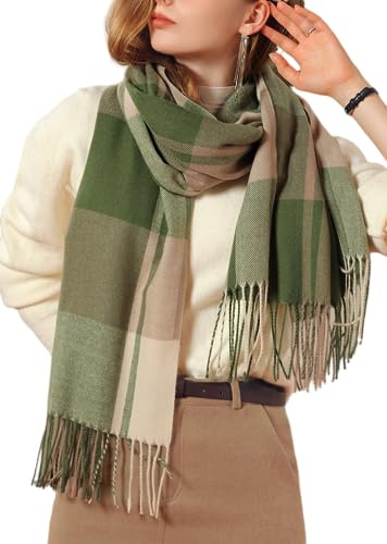 Wander Agio Women's Fashion Scarves Long Cashmere Like Shawl Winter Warm Knit Large Tassel Scarf British Style Plaid Green 8