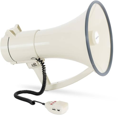 McGrey MP-2000HRS MkII Megaphon - Reichweite: 1500 m bis max. 2400 m auf freiem Feld - Funktionen: Sirene, Pfeifton, Aufnahme/Wiedergabe - Mit USB/SD und Aux-Eingang - Inklusive Tragegurt - Hellgrau