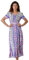Roman Originals Shirred Empire Waist Dress for Women UK Ladies Midi Maxi Summer Spring Tiered Frill Hem Short Sleeve V Neck Button Through Boho Bohemian Holiday Cruise - Purple & White - Size 12