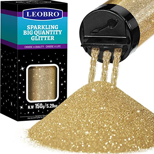 LEOBRO Poudre de paillettes extra fines en résine pour loisirs créatifs, paillettes métalliques en vrac pour loisirs créatifs, gobelet de Noël, loisirs créatifs, champagne doré, 0,2 mm, 150 g
