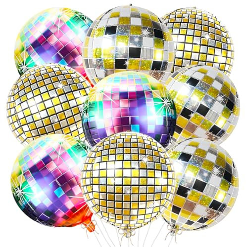 9 stycken discoballong, 4D aluminiumballong, disco partydekorationer, heliumballonger för födelsedag, discotema, nyårsafton, karneval, 70, 80, 90, fest