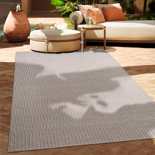 Paco Home Outdoor Teppich Flachgewebe Modern Boho-Style wetterfest & UV-beständig Ideal für Terrasse Balkon Wohnzimmer & Küche, Grösse:160x220 cm, Farbe:Beige 5