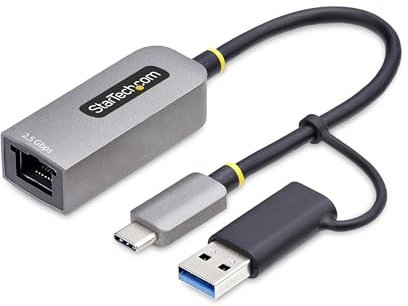 StarTech.com Adattatore Ethernet USB C, Convertitore di Rete/NIC NBASE-T da USB Type-C 3.0 a RJ45 con Adattatore USB-A incluso