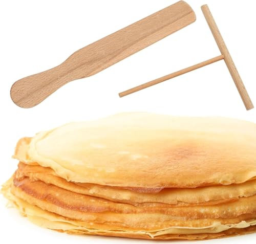 Crepe Set - 2-Piece 15 x 14 cm - Crepe Turner and Crepes - Distributor in Set - Wooden Crepe Spatula Slider and Distributor - for Pancake Pancake Pancake Palate Ham