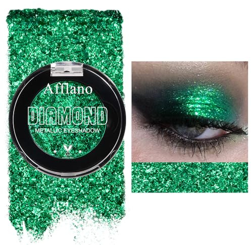Afflano Verde Ombretto Glitter, Green Eyeshadow Palette, Ombretti Verde Diamante Glitter, Altamente Pigmentato,Brillanti, Lunga Durata Trucco Occhi Verdi Per Halloween Trucco Carnevale Di San Patrizio