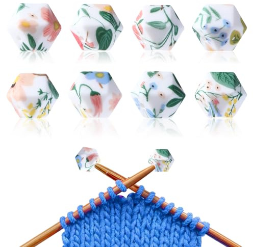 DOPENSPI Lot de 8 bloqueurs de maille pour aiguilles à tricoter - Capuchon de protection avec motif floral vert - Accessoire de tricot adapté aux aiguilles de 3 à 9 mm