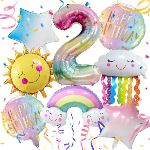 Decoration Anniversaire Fille 2 Ans 8 Pièces, Decoration Anniversaire Arc en Ciel 2 Ans, Ballons AnnIversaire Fille, Deco AnniverSaire Arc en Ciel