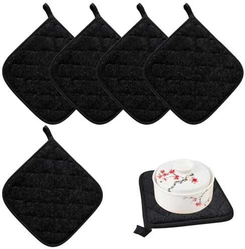 Scettar 5 Pezzi Presine Da Cucina,Gancio Resistente Al Calore Presine Cucina 20 * 20CM,Lavabile In Lavatrice,Adatto Per Fornelli E Forno,Nero.