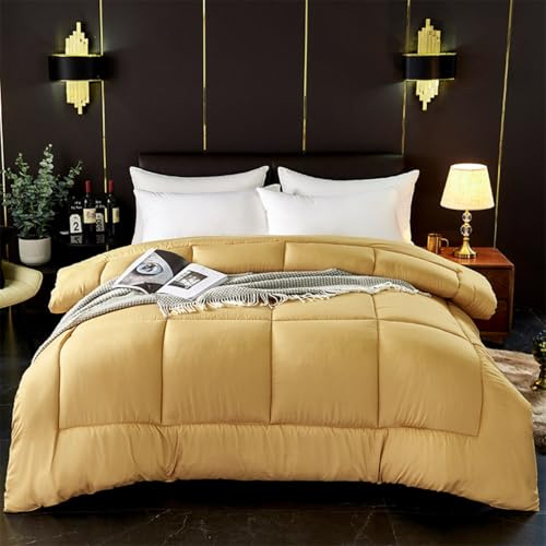 Odot Coverless Duvet 10.5 Tog Single Double King Size, Reversible Soft Quilted Coverless Duvet Cosy and Lightweight Quilt Breathable Winter Duvets Quilted Throw for Beds (8228 Gold,200x230cm)