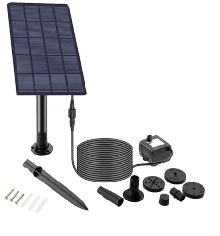 NiuLumea Kit pompa a fontana solare con 8 ugelli, decorazione per giardino, vasca per uccelli, piscina, fino a 55 cm di altezza, facile installazione per piccoli stagni