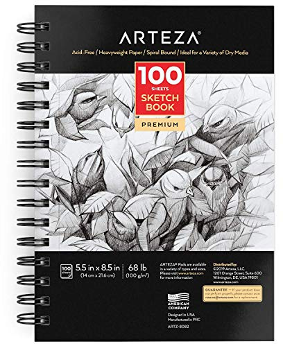 ARTEZA Spiral Sketch Book, 5.5x8.5 Inches – 100 Sheets, 68 lb Acid-Free Drawing Pad for Adults, Teens, Students for Sketching, Doodling & Illustration