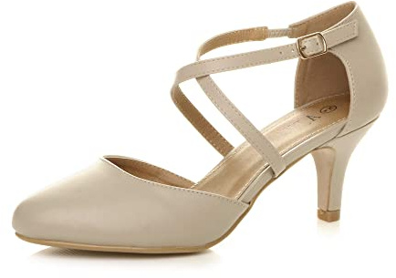 AJVANI mid high heel strappy crossover wedding sandals shoes size 5 38
