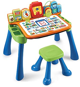 VTech - Magi Bureau Interactif 5 en 1, Bureau Enfant avec Tabouret, Écran Lumineux, Projecteur d'Images, Chevalet à Dessin et Tableau Noir à Craie, Cadeau Enfant Dès 3 Ans - Contenu en Français