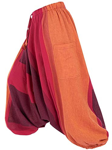 Kunst und Magie Unisex Haremshose OneSize mehrfahrbig Hippie Goa Fair, Größe:One Size, Farbe:Orange/Rot