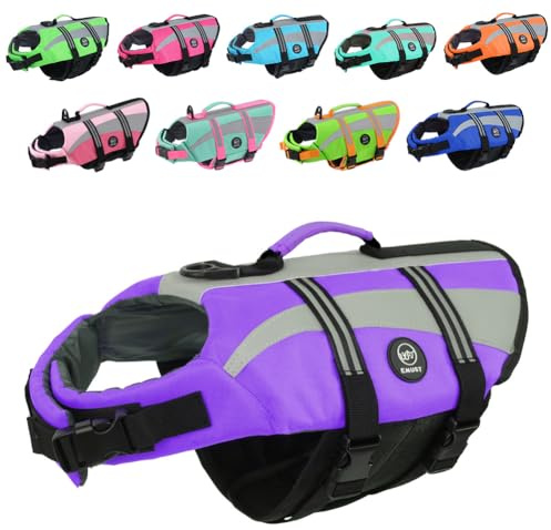 EMUST Dog Life Vests, Adjustable Dog Life Jackets for Small Dogs with Enhanced Buoyancy, Small Dogs Flotation Vest with Durable Rescue Handle, Purple,XS