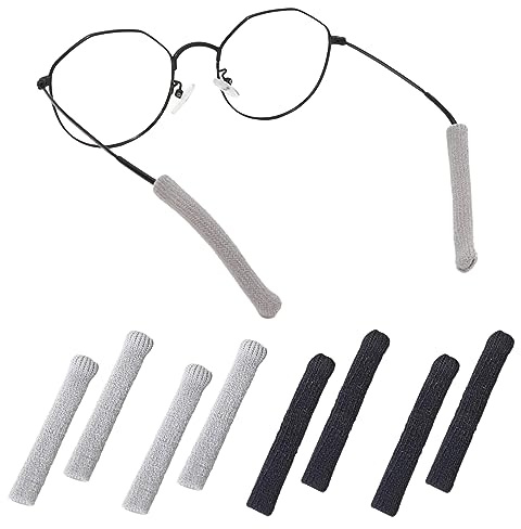 4 Paires Protege Branche Lunette,Couvre Branche Lunette en Tissu de Coton Tricoté Doux,Accessoires de Lunettes de Elastiques Antidérapants pour Lunettes de Soleil,Lunettes de Lecture(Noir et Gris)