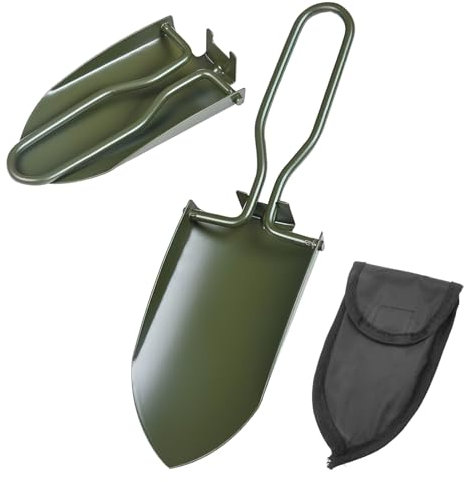 TNSLAND Pala plegable de jardín, pequeña pala de mano, pala de acero inoxidable, plegable con bolsa para cinturón, pala plegable, pala plegable, pala plegable para jardín, paleta de flores, camping y