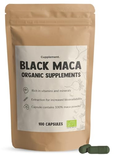 Cupplement Black Maca 100 Kapseln Bio Hochdosiert - Höchste Qualität 500 MG Pro Kapsel - Keine Pulver, Arginin, Tabletten, Extrakt oder Gelb Karotte - Rot - Superfood - Maka - Peru - Wurzel - Root