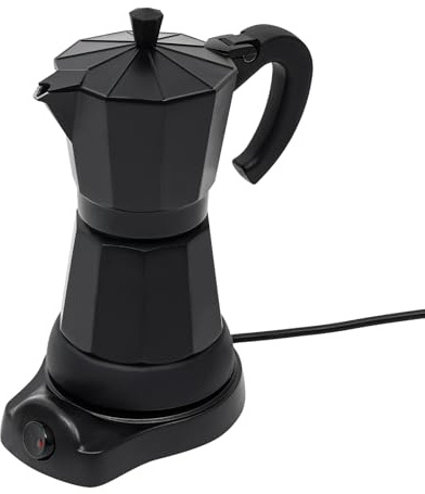 Kanbihao 300 ml espressomaskin, aluminiumkaffebryggare, mokakanna, elektrisk, espressokokare med separat botten, för 6 espressokoppar aluminium, svart, EU-kontakt, 23 x 18 x 10 cm