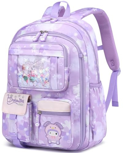 HANXIUCAO Sacs d'école pour filles Sac à dos avec compartiment pour ordinateur portable pour filles pour primaire (Sac Stitch - Violet)