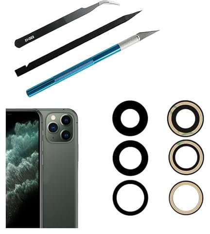 Peixiong Lente de Cristal de Repuesto para cámara Trasera para iPhone 11 Pro y iPhone 11 Pro MAX con Adhesivo preinstalado y Kit de Herramientas de reparación, antiarañazos y Resistente al Agua