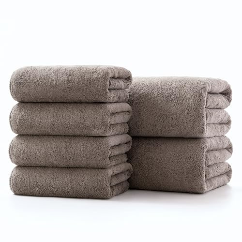 Lumimi Towel Set of 6 Very Soft Microfiber 2 Bath and 4 Hand Towels Quick Dry Light Weight for Bathroom Gym Salon, 6 Pack Grey Brown