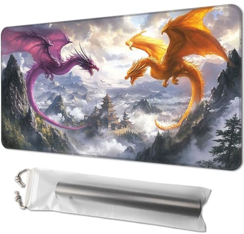 MTG Playmat Size 24x14in - Magic The Gathering Playmat for TCG - Card Playmat for Magic, with Free Storage Bags, Perfect for Card Games and Collectibles, Two Dragons