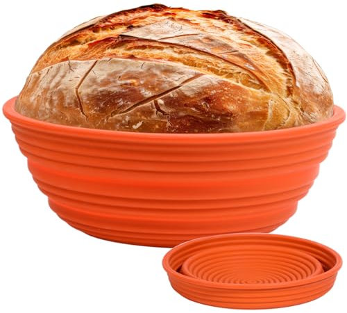 Webake Bread Proofing Basket Round, 10 Inch Silicone Sourdough Proofing Basket Foldable Bread Making Tool Reusable for Baking & Proofing Artisan Bread