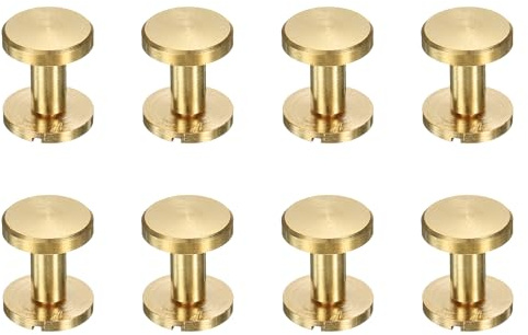 sourcing map 8 Pcs Brass Chicago Screws 12mm Height Flat Head Screw Binding Rivets Post Nail Stud Rivets Fastener for DIY Leather Craft Belt Purse Strap
